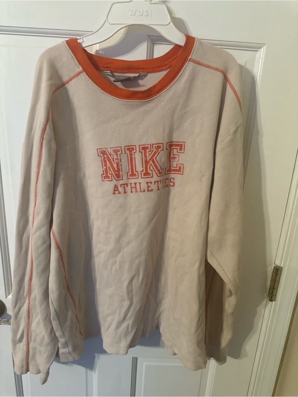 Nike Crewneck Thermal Top in White with Orange Trim